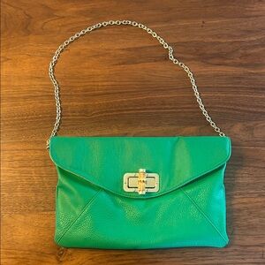 Banana Republic Factory Green Leather Clutch with Chain Strap